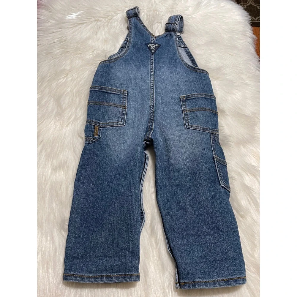 OshKosh B'Gosh Blue Denim Toddler Overalls Kids Size 24M Vestbak EST 1895 Used
